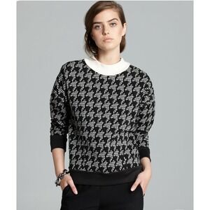 Theory Juneau Sweater Herringbone Jacquard-Knit Black White Sz XS Old Money